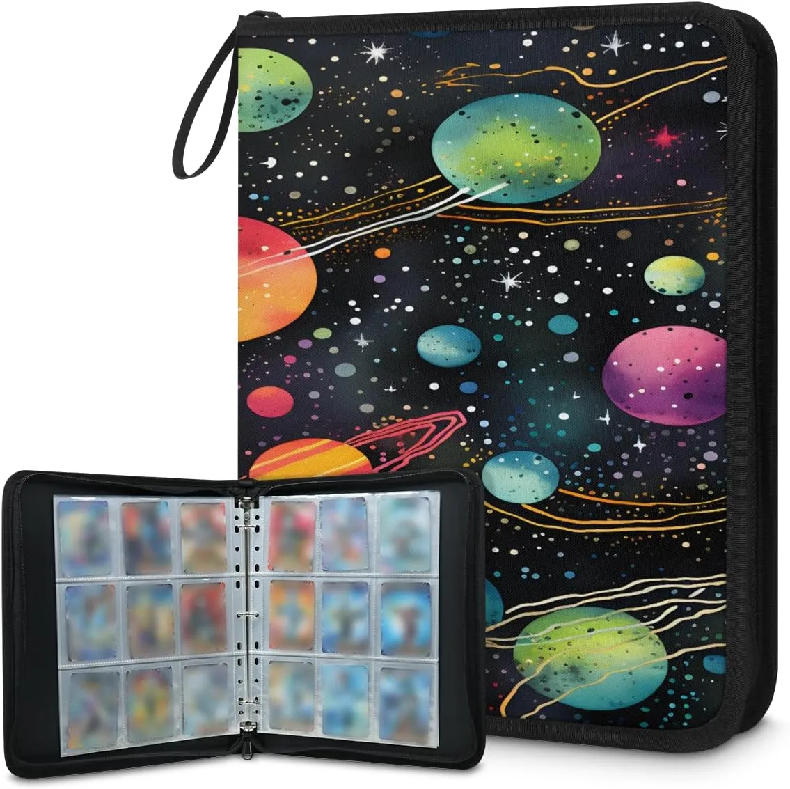 Note Planet 3 Ring Trading Zipper Binder Strap, Trading Card Binder 9 Pocket, 900 Pockets Card Holder with 50 Removable Sleeves for Game Cards