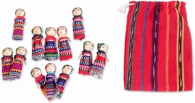 NOVICA Traditional Handmade Worry Dolls From Guatemala With Cotton Storage Bag, 2.5 Inch, 'The Worry Doll Gang' (Set Of 12)