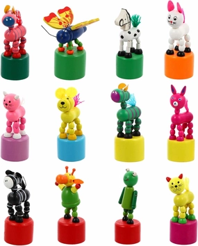 NUOBESTY 12pcs Kids Wooden Push Up Toys Kids Finger Puppets Wood Animal Figurines Press Base Thumb Puppets Animal Party Favors