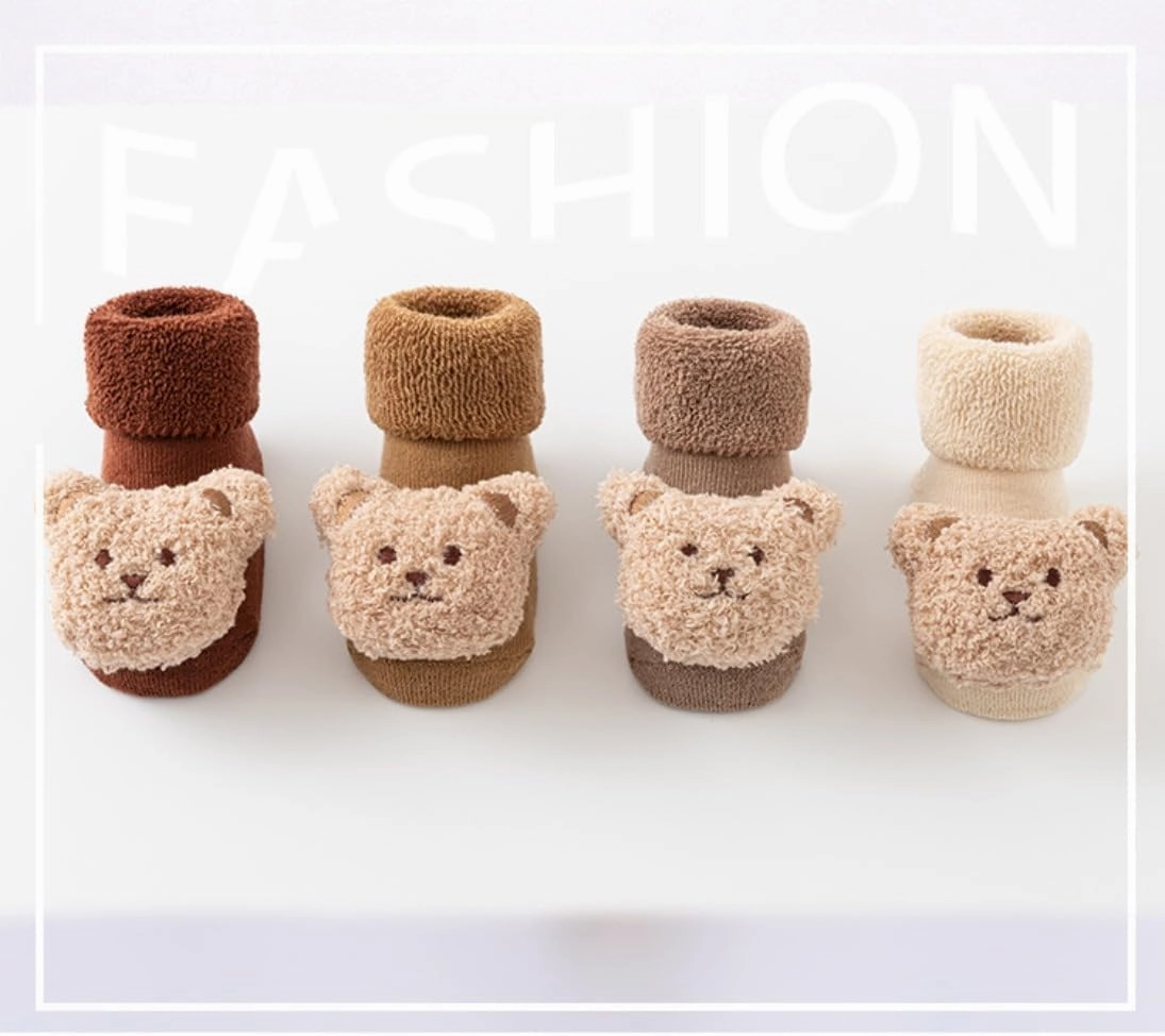 NXITK 4 Pieces Baby Socks Newborn Slippers Cute Bear Cotton Soft Winter