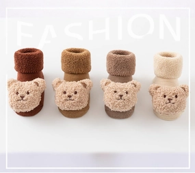 NXITK 4 Pieces Baby Socks Newborn Slippers Cute Bear Cotton Soft Winter