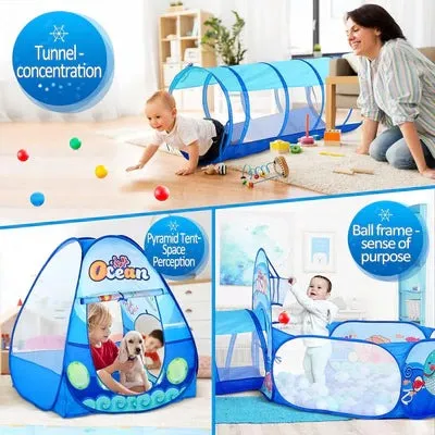 Ocean-Themed 3-in-1 Kids Play Tent With Tunnel & Ball Pit