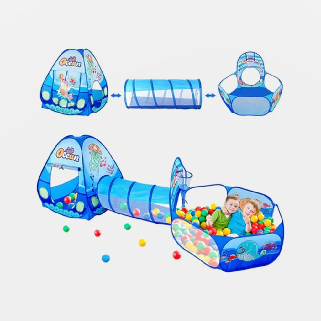 Ocean-Themed 3-in-1 Kids Play Tent With Tunnel & Ball Pit