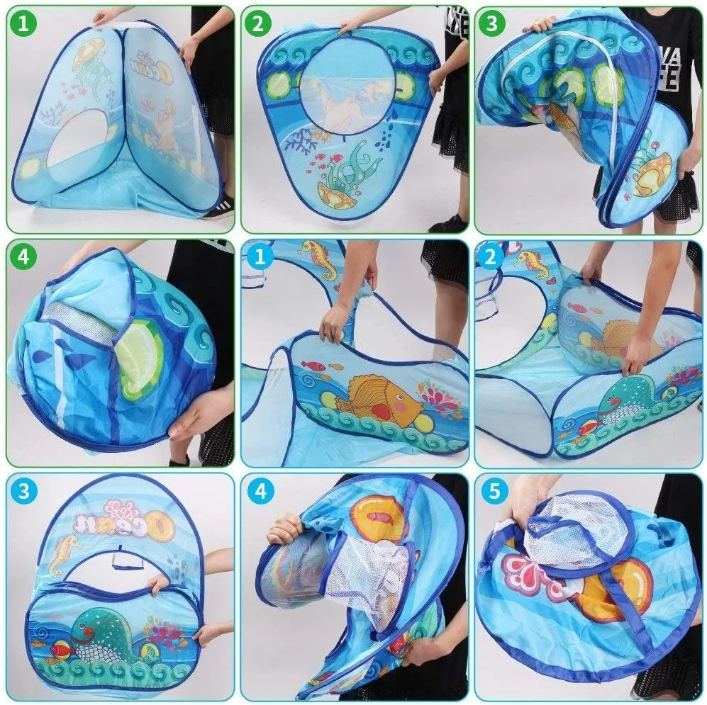 Ocean-Themed 3-in-1 Kids Play Tent With Tunnel & Ball Pit