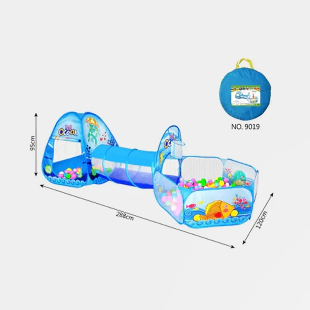 Ocean-Themed 3-in-1 Kids Play Tent With Tunnel & Ball Pit