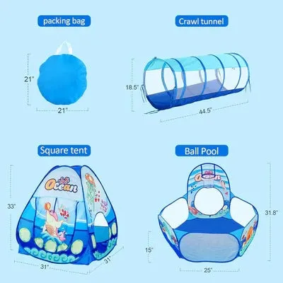 Ocean-Themed 3-in-1 Kids Play Tent With Tunnel & Ball Pit