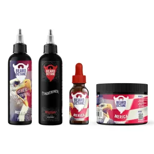 Octane Total Grooming Kit - Beard Wash, Conditioner, Oil and Butter - Premium All Natural Beard Care with Jojoba (Merica - Cedar, Apples & Leather)