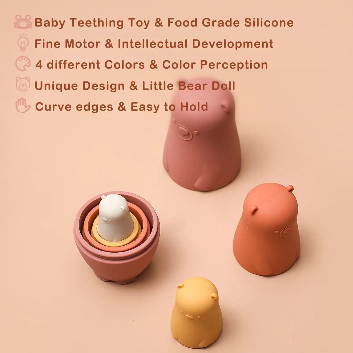 OESSUF Russian Nesting Dolls for Kids Silicone Easter Toys Matryoshka Doll Montessori Educational Toy Bears Stacking Nesting Doll Toys for Toddlers 3 Years Up (Red Doll)