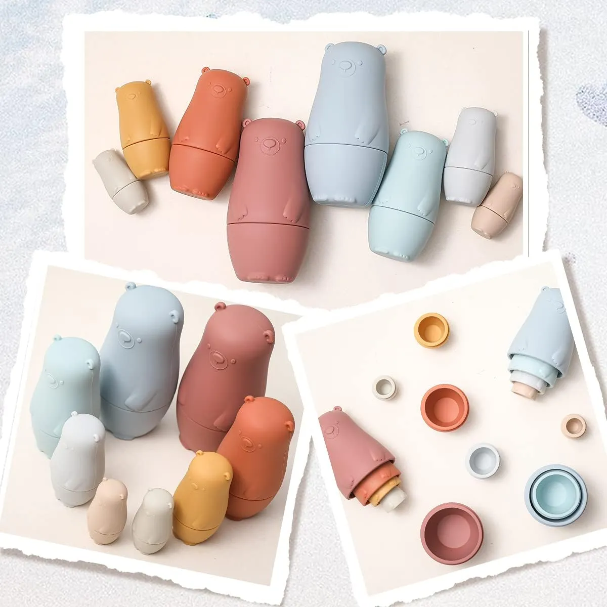 OESSUF Russian Nesting Dolls for Kids Silicone Easter Toys Matryoshka Doll Montessori Educational Toy Bears Stacking Nesting Doll Toys for Toddlers 3 Years Up (Red Doll)