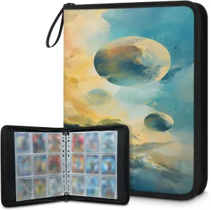 Oil Painting Planet 3 Ring Trading Zipper Binder Strap, Trading Card Binder 4 Pocket, 400 Pockets Card Holder with 50 Removable Sleeves for Game Cards