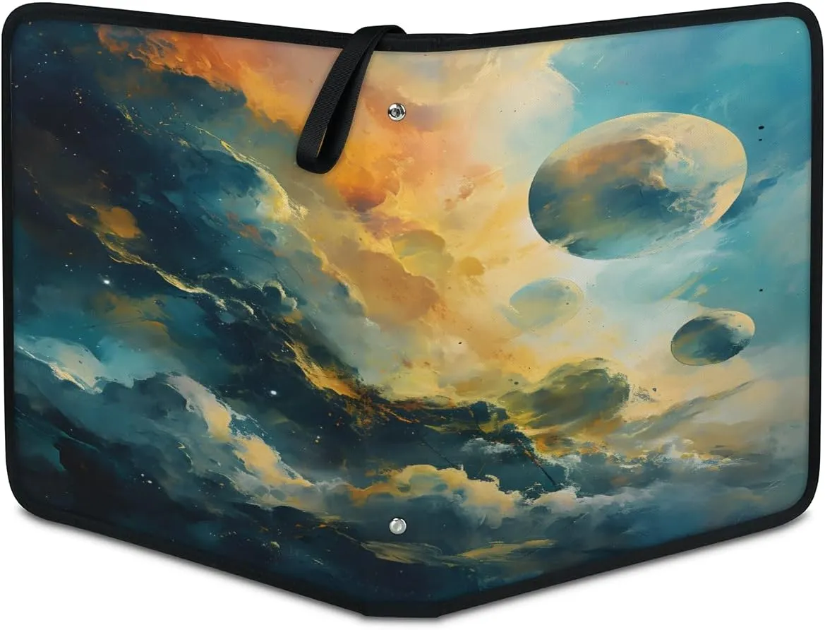 Oil Painting Planet 3 Ring Trading Zipper Binder Strap, Trading Card Binder 9 Pocket, 900 Pockets Card Holder with 50 Removable Sleeves for Game Cards