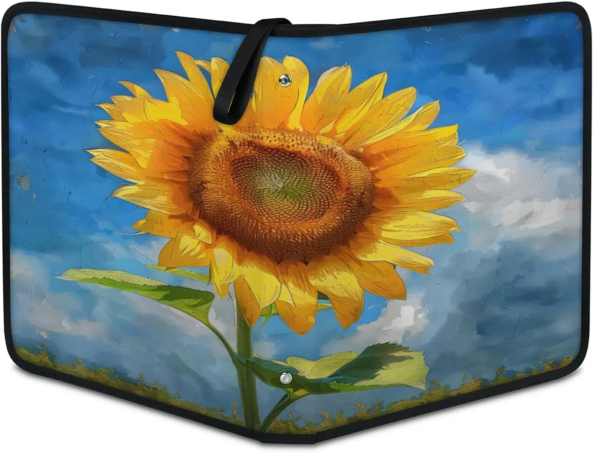 Oil Painting Sunflower 3 Ring Trading Zipper Binder Strap, Trading Card Binder 4 Pocket, 400 Pockets Card Holder with 50 Removable Sleeves for Game Cards