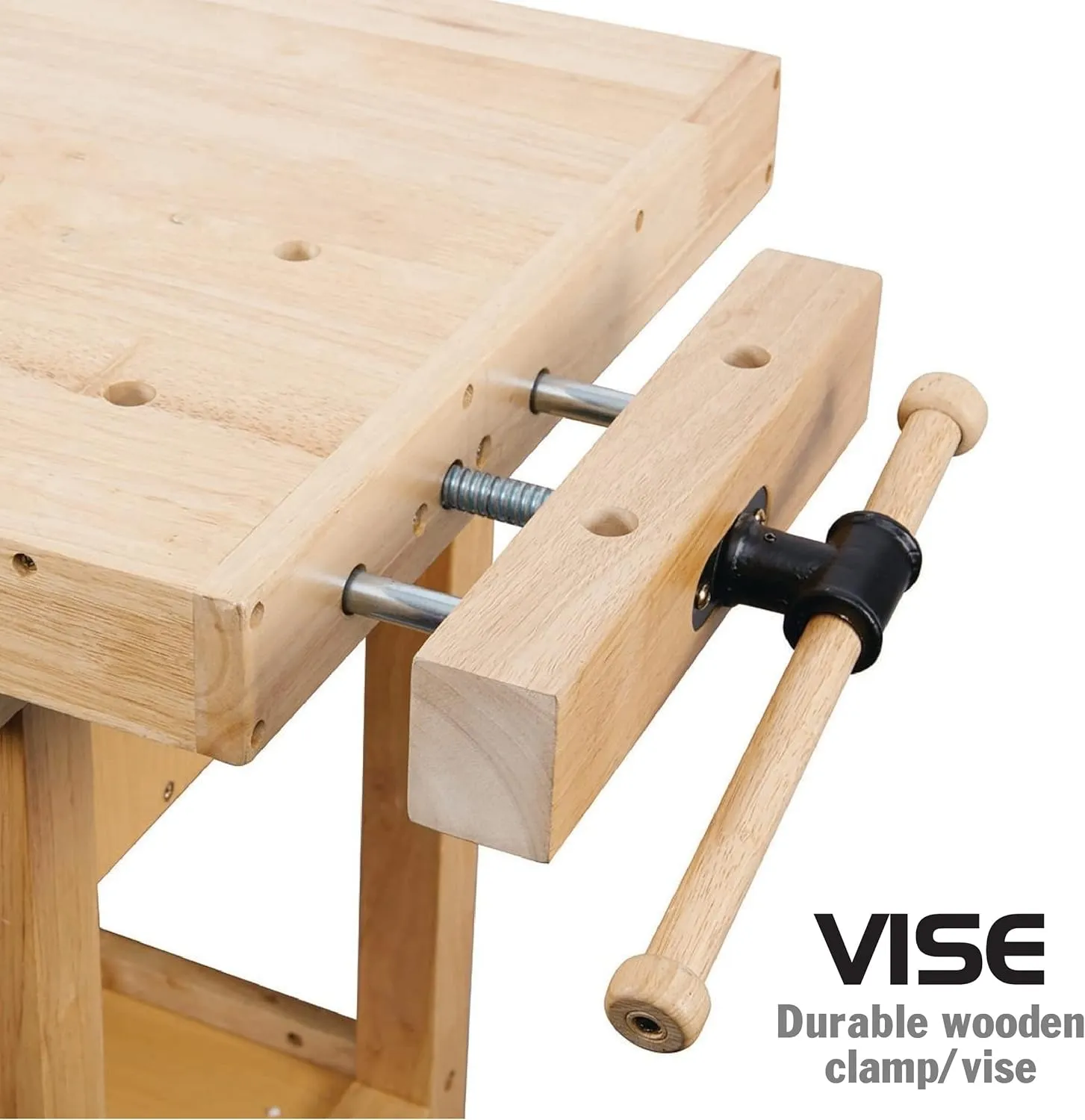 Olympia Tools 60-Inch Wooden Workbench - Rubberwood Workbench with 4-Drawer, 450lbs Weight Capacity - Perfect Workbench for Garage, Workshop and Home, Natural