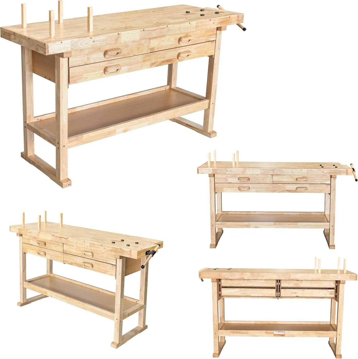 Olympia Tools 60-Inch Wooden Workbench - Rubberwood Workbench with 4-Drawer, 450lbs Weight Capacity - Perfect Workbench for Garage, Workshop and Home, Natural