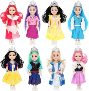 ONEST 8 Sets 6 Inch Dolls Cute Girl Doll Include 8 Pieces Girl Mini Dolls, 8 Sets Handmade Doll Clothes and Shoes
