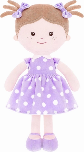 Onetoo Plush Rag Doll First Baby Doll Soft Baby Doll Sleeping Cuddle Buddy Doll for Girls Wear Purple Polka Dot Dress 14"（Milly Series）