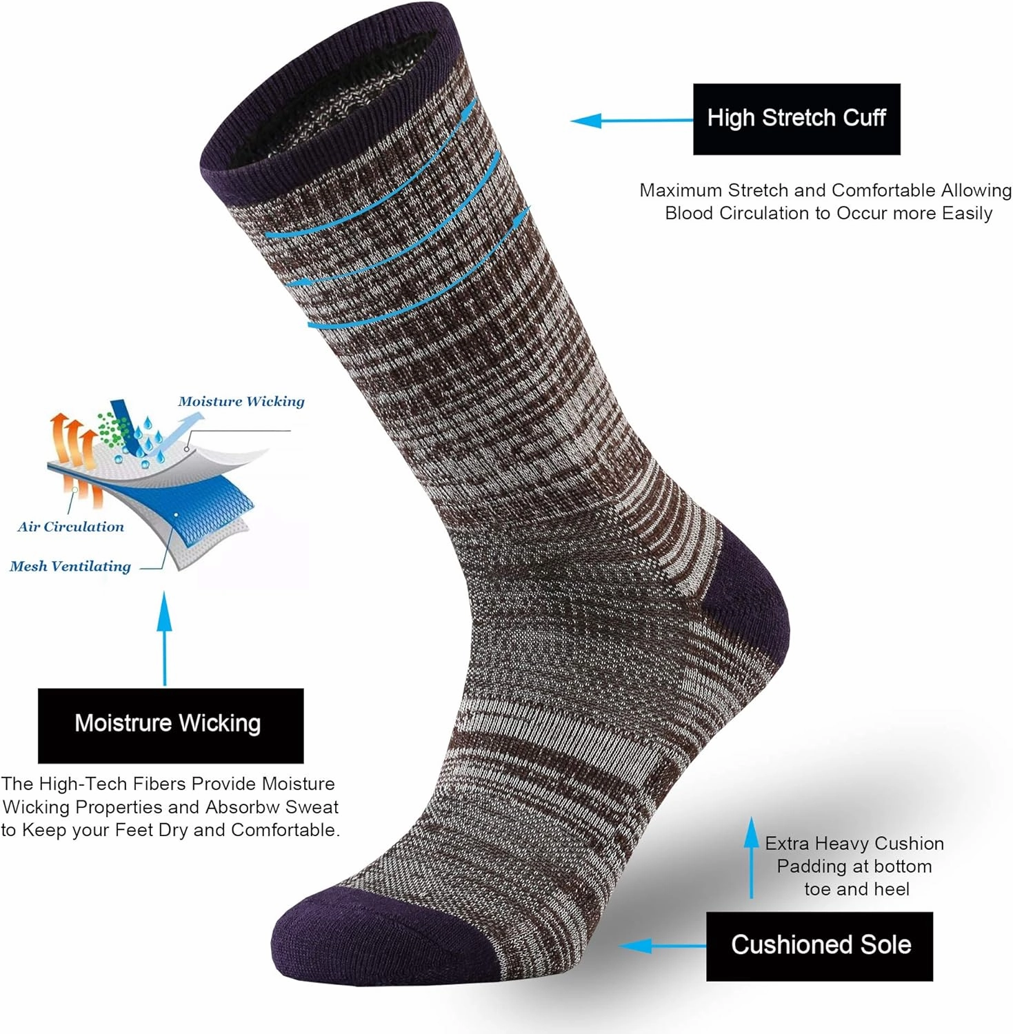 ONKE Merino Wool Socks for Women Ladies Cushion Crew Medium Weight Colorful Comfy Outdoor Trail Hiking Hike All Seasons Warm