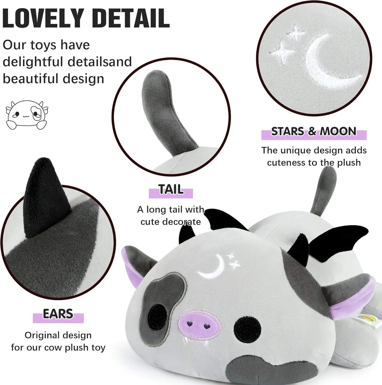 Onsoyours Original Cute Bat Cow Plushie, Soft Stuffed Cow Squishy Plush Animal Toy Cow with Wings Bat Pillow for Kids (Bat Cow, 12")