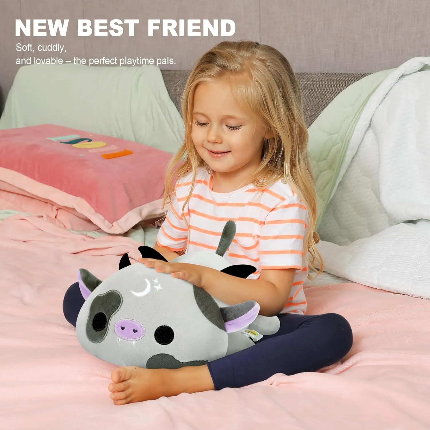 Onsoyours Original Cute Bat Cow Plushie, Soft Stuffed Cow Squishy Plush Animal Toy Cow with Wings Bat Pillow for Kids (Bat Cow, 12")