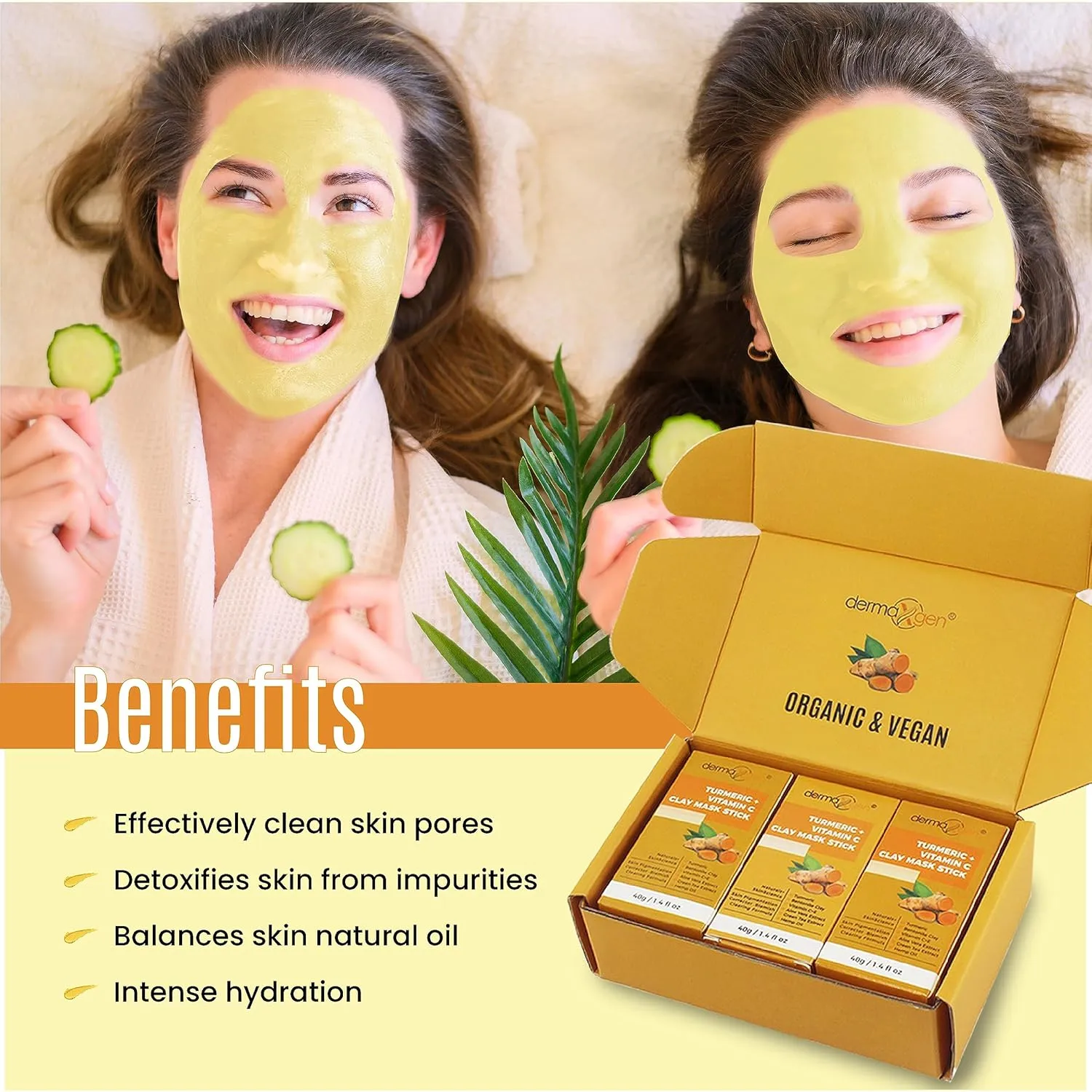 Organic Clay Mask Stick – Turmeric Mask Stick for Acne Scars & Pore Cleansing – Helps Even Skin Tone & Improve Texture – All-Natural Skin Repair Formula – 1.4 Fl Oz (Pack of 3)