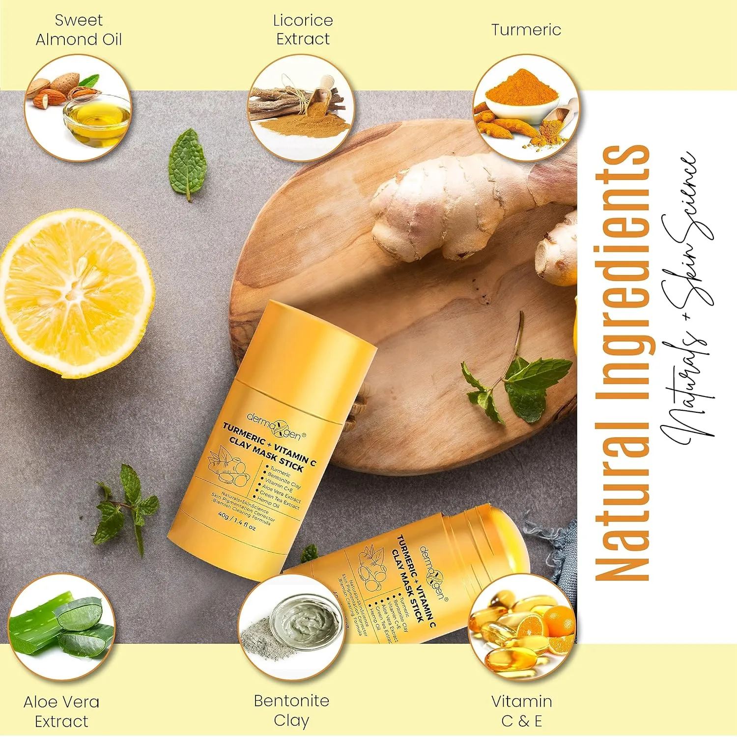 Organic Clay Mask Stick – Turmeric Mask Stick for Acne Scars & Pore Cleansing – Helps Even Skin Tone & Improve Texture – All-Natural Skin Repair Formula – 1.4 Fl Oz (Pack of 3)
