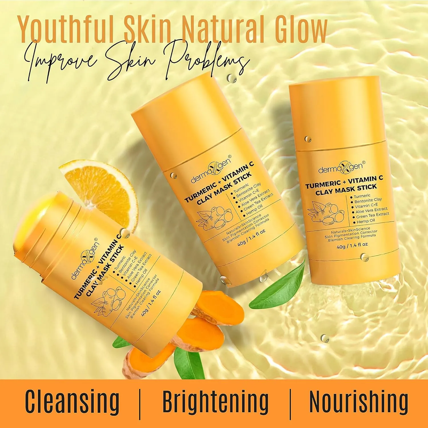 Organic Clay Mask Stick – Turmeric Mask Stick for Acne Scars & Pore Cleansing – Helps Even Skin Tone & Improve Texture – All-Natural Skin Repair Formula – 1.4 Fl Oz (Pack of 3)