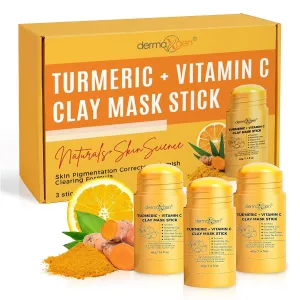 Organic Clay Mask Stick – Turmeric Mask Stick for Acne Scars & Pore Cleansing – Helps Even Skin Tone & Improve Texture – All-Natural Skin Repair Formula – 1.4 Fl Oz (Pack of 3)
