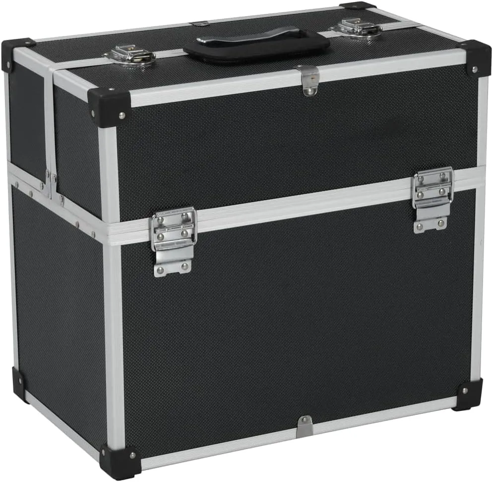 Organize Your Tools with Lockable Aluminum Tool Case, 6 Extendable Trays, Convenient Handle, Black