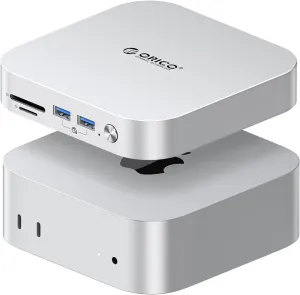 ORICO MiniLink 40Gbps USB Hub Compatibility with Mac Mini M4, 7-in-1 Aluminum Dock with Dual M.2 SSD (NVMe PCle) Enclosure, 10Gbps USB-A Ports, 4.0 SD/TF Card Readers