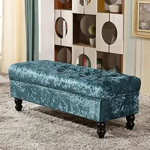 Ottoman Premium Crystal Button Velvet Upholstered with Storage Footrest Shoe Changing Stool for Living Room Bedroom Entryway Hallway-Orange 100X45X45Cm,Bluegreen80X45X45Cm(31X18X18Inch)