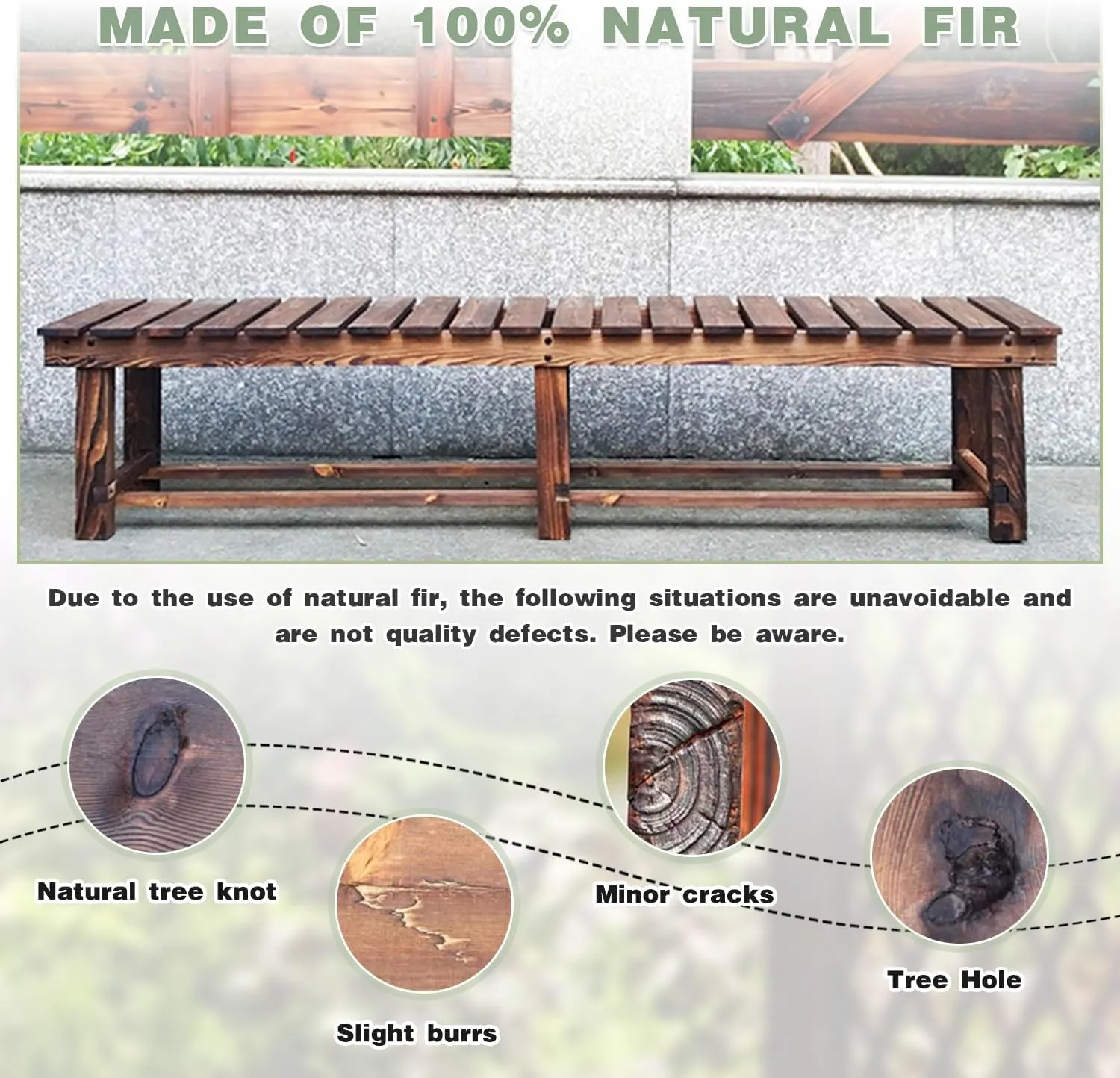 Outdoor Garden Bench, 2-Person Wood Patio Bench Weatherproof Outdoor Backless Bench, Anti-Corrosion and Anti-Rust Garden Benches for Garden Lawn Porch Park Backyard (Carbonized,35.5''/90cm)