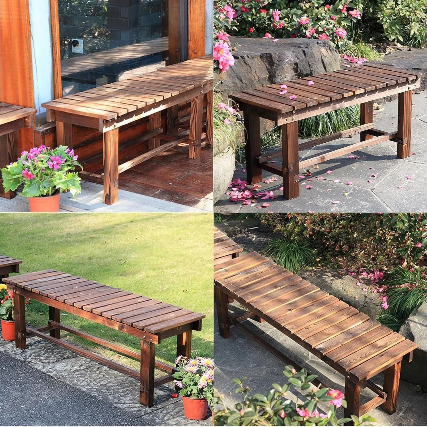 Outdoor Garden Bench, 2 Person Wooden Deck Bench, Durable And Comfortable Recreational Park Seating, Weatherproof Design, Weight Capacity Up To 400 Lbs, For Gardens, Decks And Parks(90*35*40)