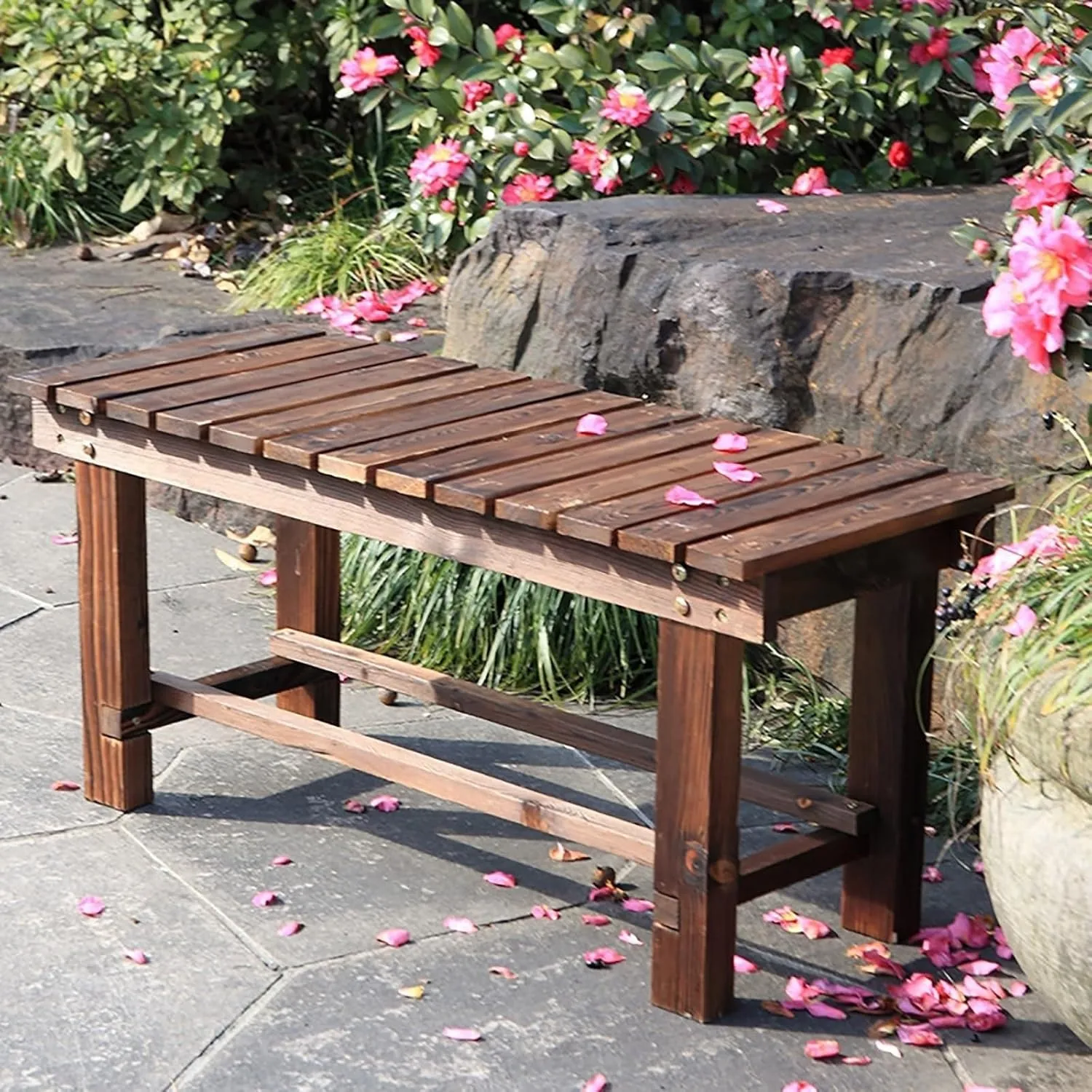 Outdoor Garden Bench, 2 Person Wooden Deck Bench, Durable And Comfortable Recreational Park Seating, Weatherproof Design, Weight Capacity Up To 400 Lbs, For Gardens, Decks And Parks(90*35*40)