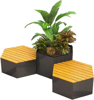 Outdoor Park Planter Bench 1 Flower Box and 2 Seating Benches Set for Outdoor Garden Square Outdoor Flowerbox with Bench Park Flower Box Bench(Black,L300*D75*H55cm)