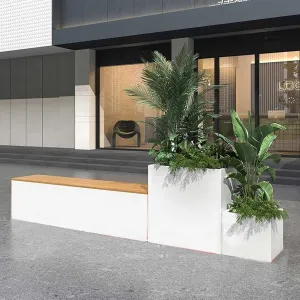 Outdoor Park Planter Bench Backless Patio Bench and Raised Planter Bench Ideal for Outdoors and Indoors, White Stainless Steel Finis Park Flower Box Bench(Large)