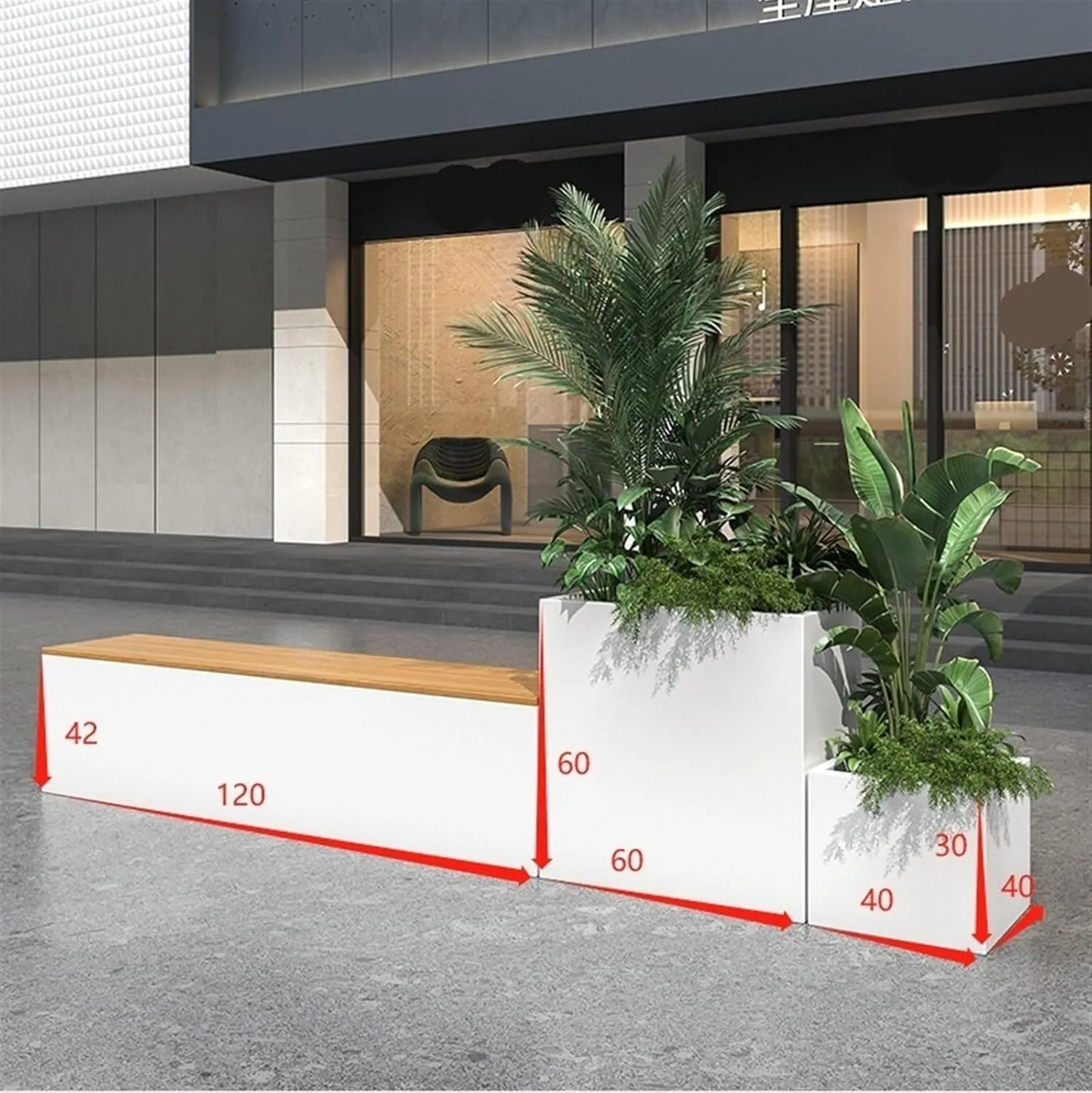 Outdoor Park Planter Bench Backless Patio Bench and Raised Planter Bench Ideal for Outdoors and Indoors, White Stainless Steel Finis Park Flower Box Bench(Large)