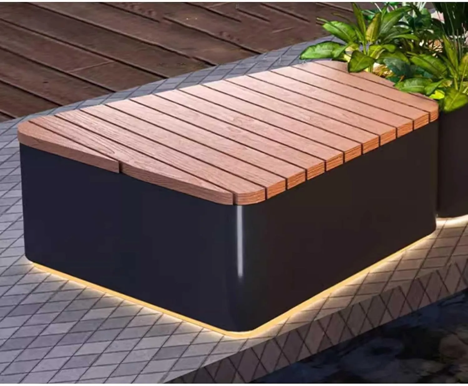 Outdoor Park Planter Bench Iron Sitting Bench Flower Box Combination Antiseptic Wood Resting Bench Commercial Street Outdoor Leisure Seating Stainless Steel Creative Planter Planting Box DIY Assembly