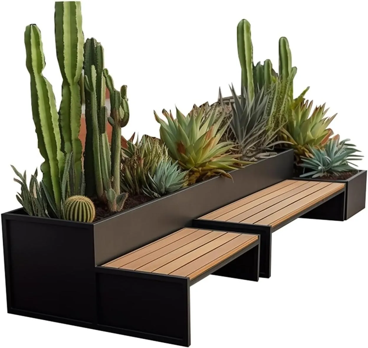 Outdoor Park Planter Bench Outdoor Flower Box Sitting Bench Set Commercial Street Patio Leisure Table and Chair Planter Set DIY Assembled Metal Park Resting Bench Outdoor Seating Park Flower Box Bench