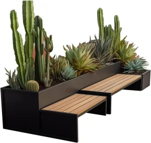 Outdoor Park Planter Bench Outdoor Flower Box Sitting Bench Set Commercial Street Patio Leisure Table and Chair Planter Set DIY Assembled Metal Park Resting Bench Outdoor Seating Park Flower Box Bench
