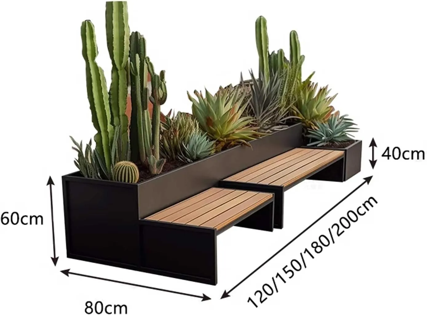 Outdoor Park Planter Bench Outdoor Flower Box Sitting Bench Set Commercial Street Patio Leisure Table and Chair Planter Set DIY Assembled Metal Park Resting Bench Outdoor Seating Park Flower Box Bench