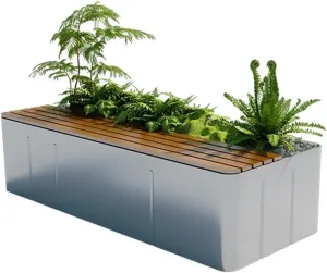 Outdoor Park Planter Bench Outdoor Garden Planter Bench Galvanized Sheet Planter Box for Porch, Patio, Garden and Backyard Park Flower Box Bench
