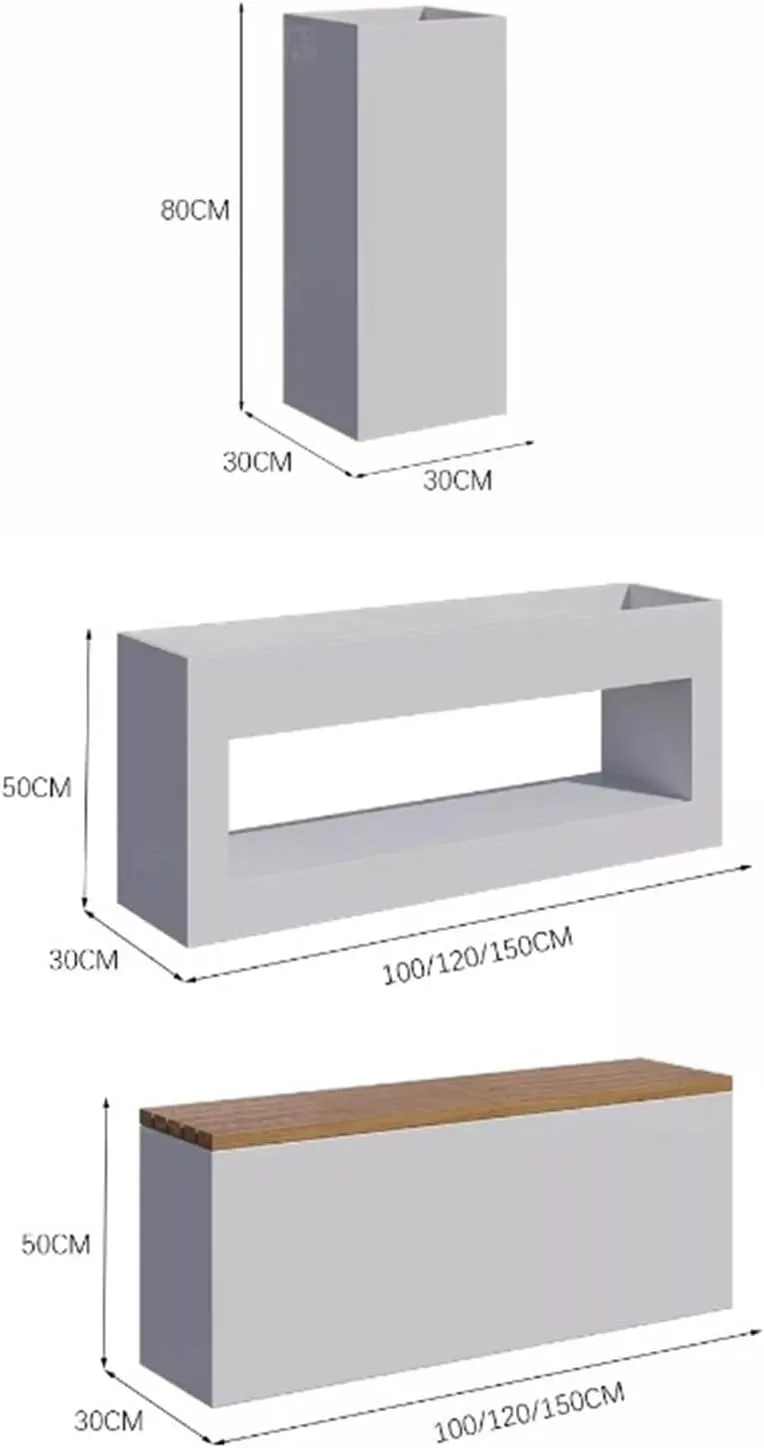 Outdoor Park Planter Bench Outdoor Iron Flower Box Bench Combination Large Metal Planting Tank Outdoor Planter Garden Outdoor Sitting Bench Bench Planting Box Set Park Flower Box Bench(Small)