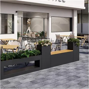Outdoor Park Planter Bench Outdoor Iron Flower Box Bench Combination Large Metal Planting Tank Outdoor Planter Garden Outdoor Sitting Bench Bench Planting Box Set Park Flower Box Bench(Small)