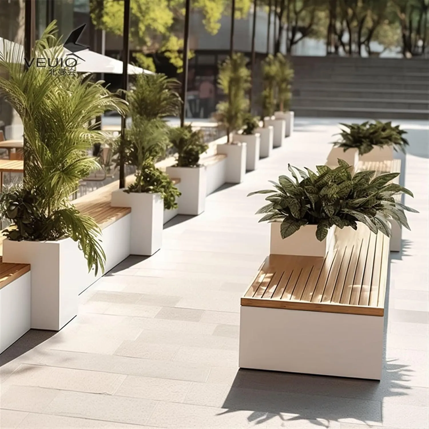 Outdoor Park Planter Bench Outdoor Metal Garden Bench with Raised Planter Bench Wood Seat and Planter Bench for Park, Yard, Porch, Lawn, Balcony, Backyard Park Flower Box Bench(Small)