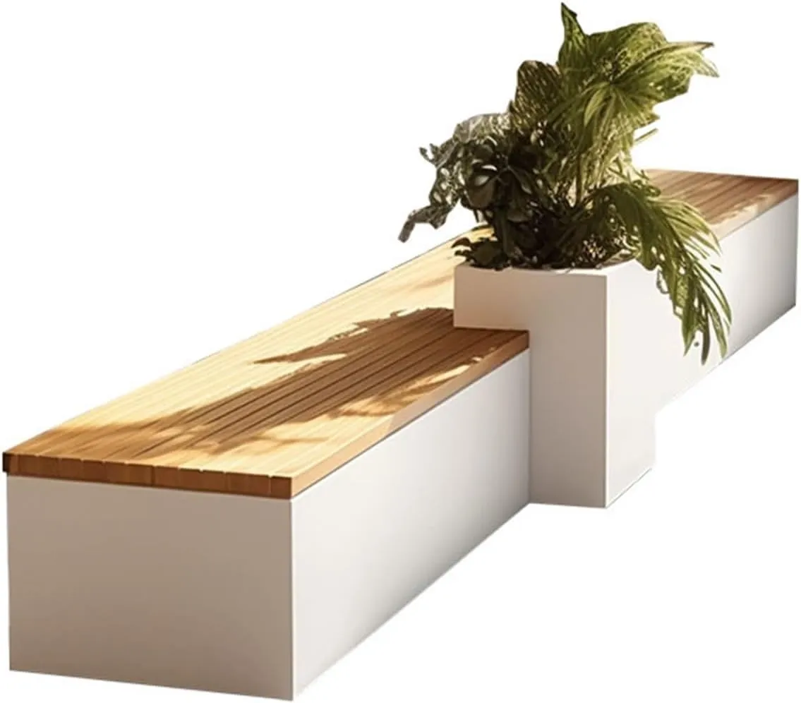 Outdoor Park Planter Bench Outdoor Metal Garden Bench with Raised Planter Bench Wood Seat and Planter Bench for Park, Yard, Porch, Lawn, Balcony, Backyard Park Flower Box Bench(Small)