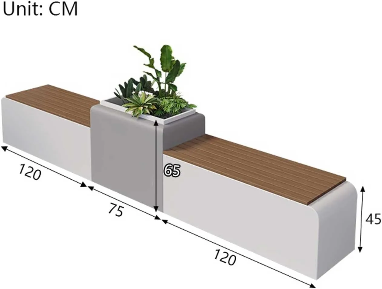 Outdoor Park Planter Bench Outdoor Metal Rest Bench and Raised Planting Box Set 2 Benches and 1 Raised Planter Great for Outdoor Garden Park Mall Rest Area Park Flower Box Bench(White)