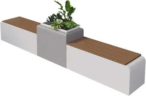 Outdoor Park Planter Bench Outdoor Metal Rest Bench and Raised Planting Box Set 2 Benches and 1 Raised Planter Great for Outdoor Garden Park Mall Rest Area Park Flower Box Bench(White)