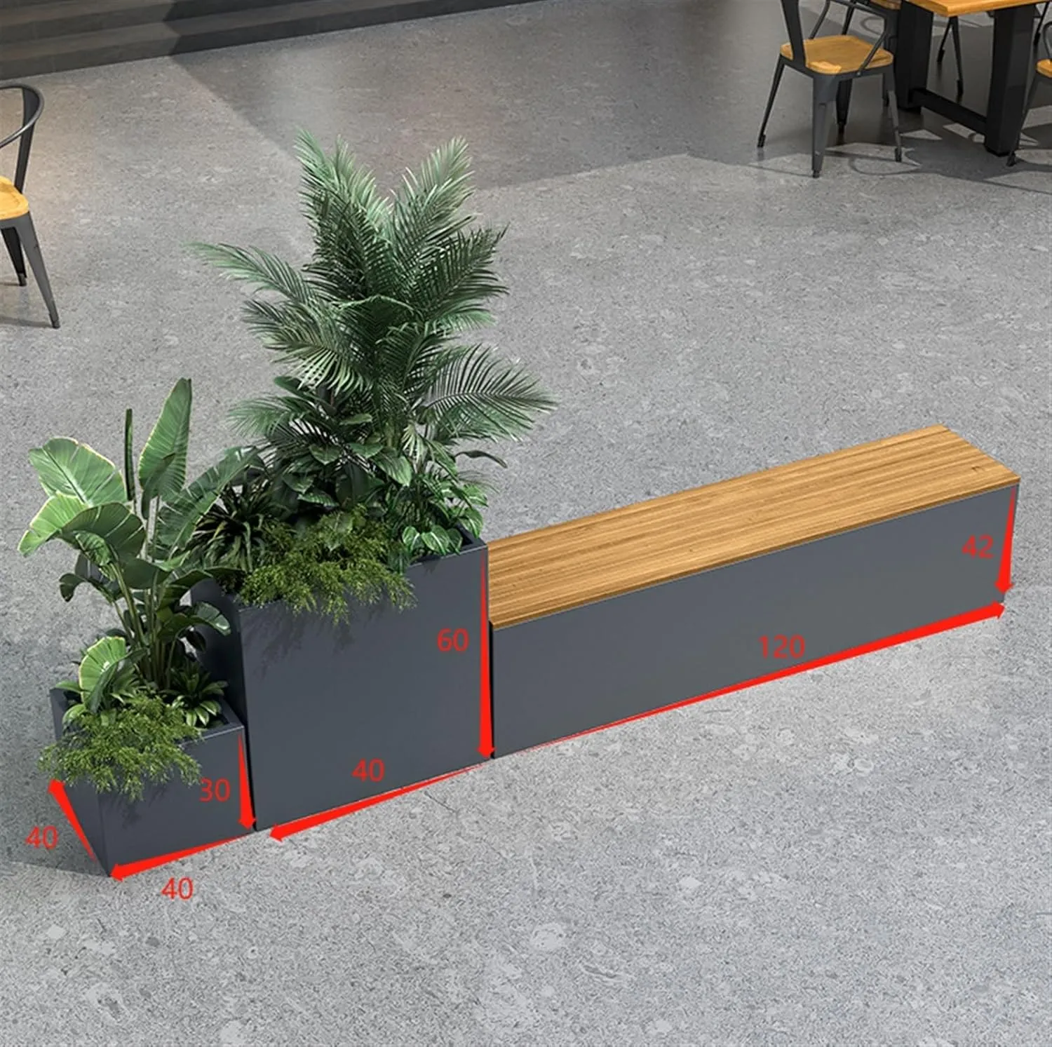 Outdoor Park Planter Bench Outdoor Stainless Steel Raised Garden Bed with Bench DIY Assembly Weather-Resistant Planter Boxes for Flowers Fruit Vegetable Park Flower Box Bench(Small)