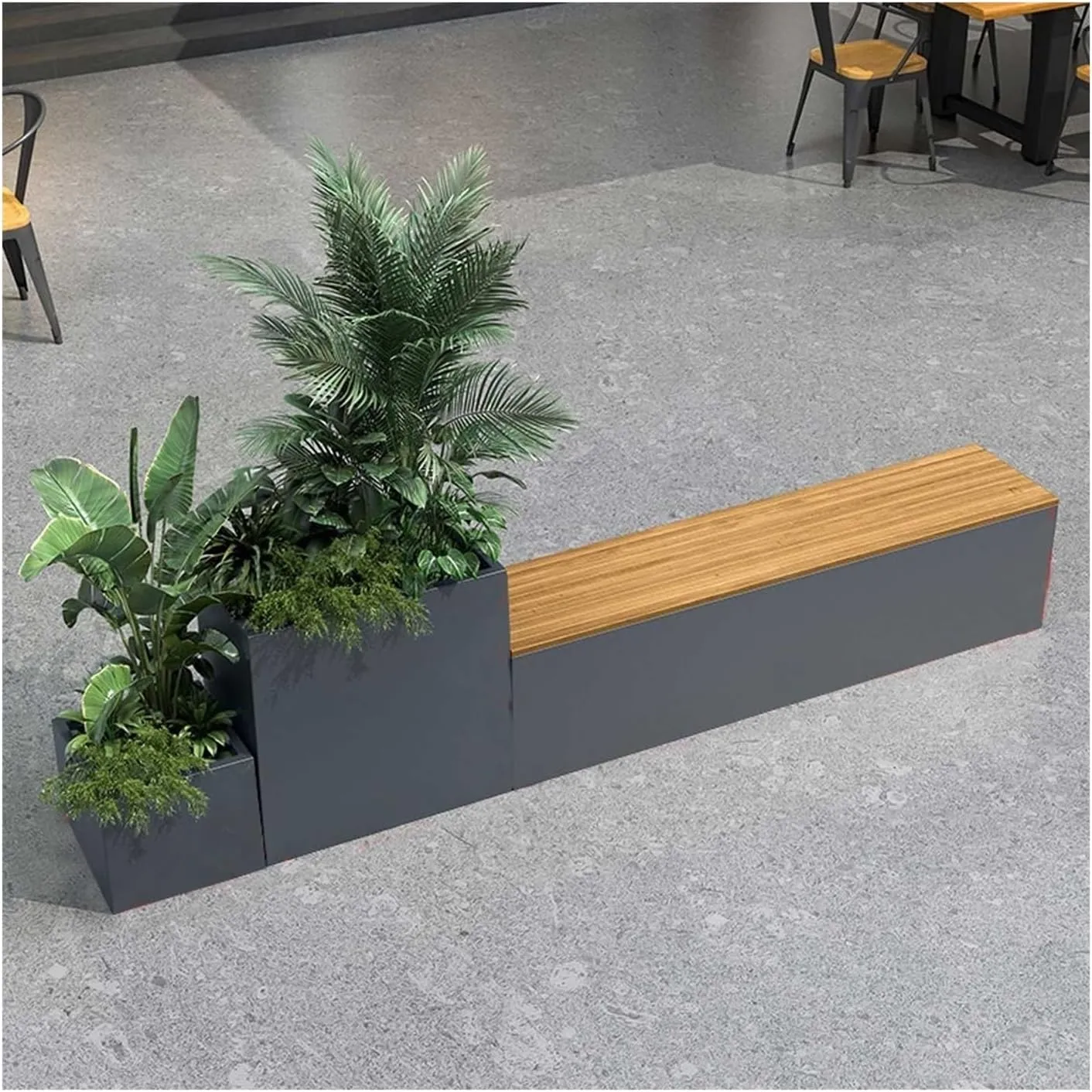 Outdoor Park Planter Bench Outdoor Stainless Steel Raised Garden Bed with Bench DIY Assembly Weather-Resistant Planter Boxes for Flowers Fruit Vegetable Park Flower Box Bench(Small)