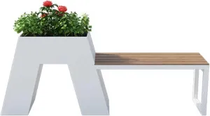 Outdoor Park Planter Bench White Galvanized Sheet Commercial Metal Flower Box Combination Iron Flower Box with Wooden Benches to Grow Green Plants, Flowers and Vegetables Park Flower Box Bench(Small)